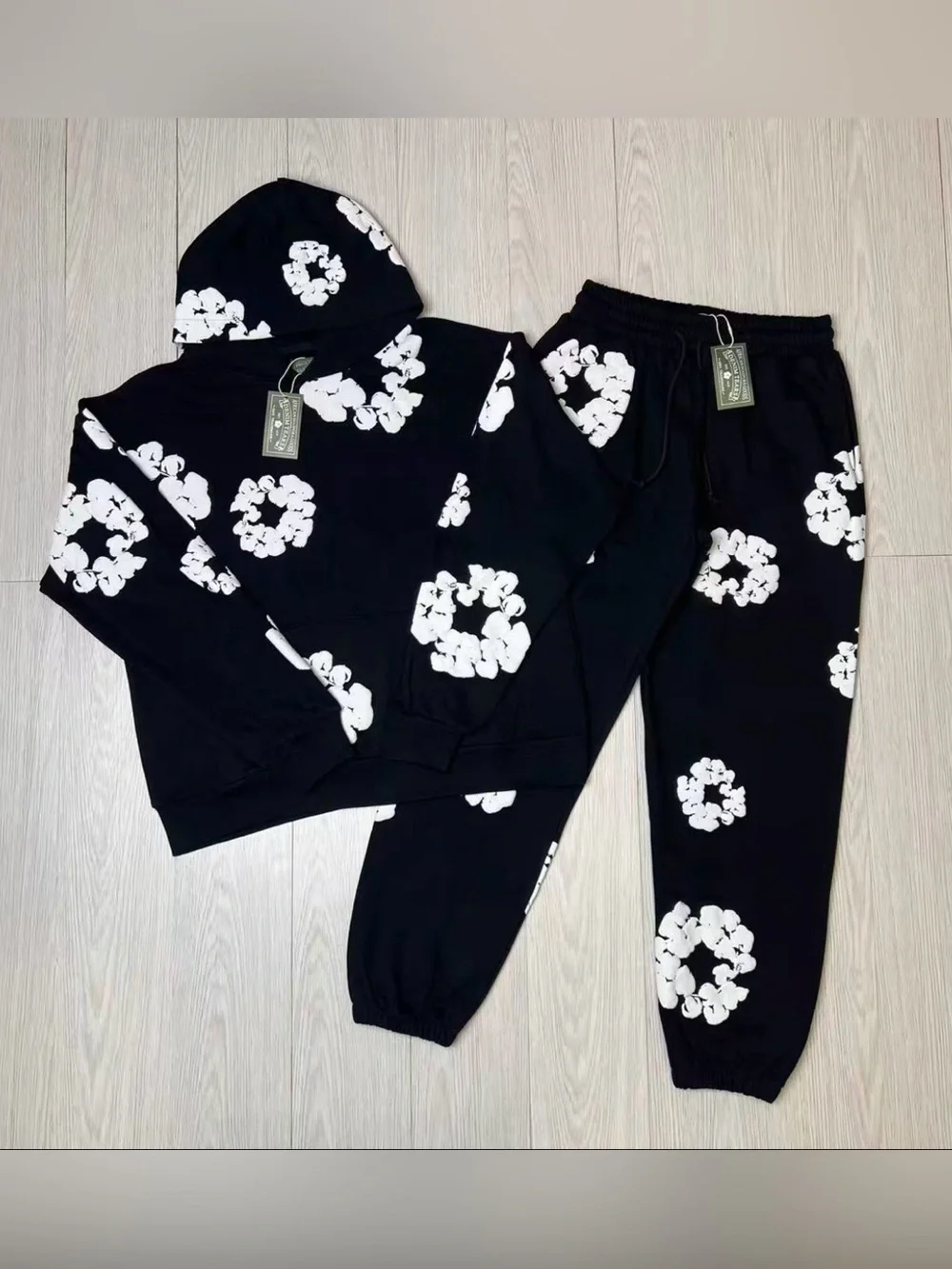Black Floral-Print Hoodie & Joggers Set - Casual Men’s Lounge Set